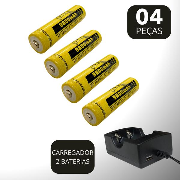 Imagem de Kit Carregador 2 Carga + 4 Cargas 9800 mAh 3.7V P/ Lanternas