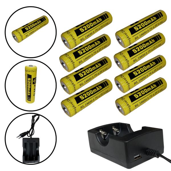 Imagem de Kit Carregador 2 Carga + 8 Cargas 5200mAh 3.7V P/ Lanternas