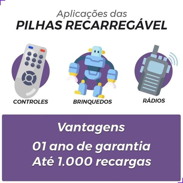 Imagem de Kit Carregador + 2 Pilhas Recarregáveis Universal AAA 1000mah Bivolt