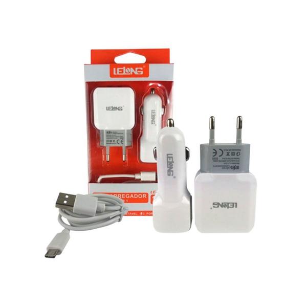 Imagem de Kit Carregador 3 em 1 Micro V8  2 Porta USB Lelong LE-221V