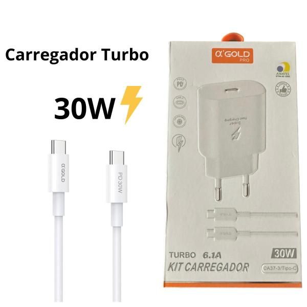 Imagem de Kit Carregador Completo Cabo Fonte 30W Tipo c Tipo C Para Android Anatel Iphone Linha 15 16