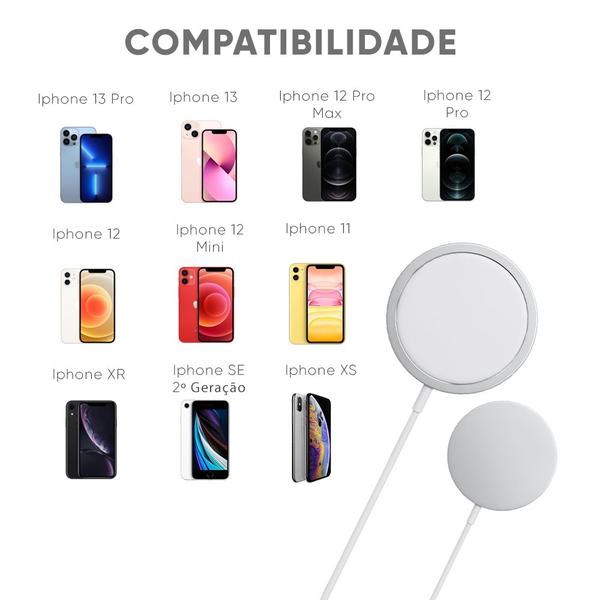 Imagem de Kit Carregador Magnético Sem Fio + Fonte USB-C 20W Compatível Iphone 12 13 14 e 15