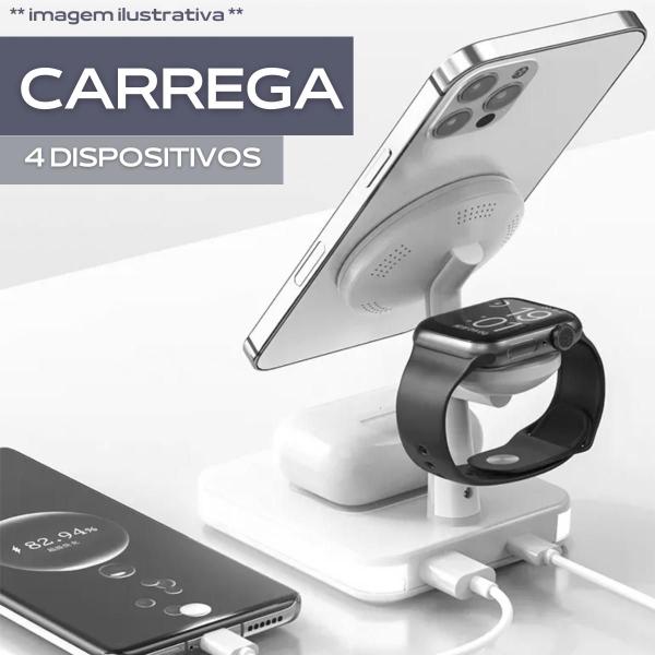 Imagem de Kit Carregador Sem Fio Indução Compatível com iPhone 12 13 14 15 + Apple Watch + Airpods