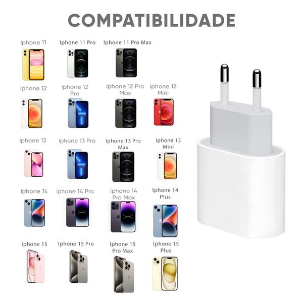 Imagem de Kit Carregador Turbo 20W + Fone Bluetooth Compatível iPhone 11 13 14 e 15 Pro Max