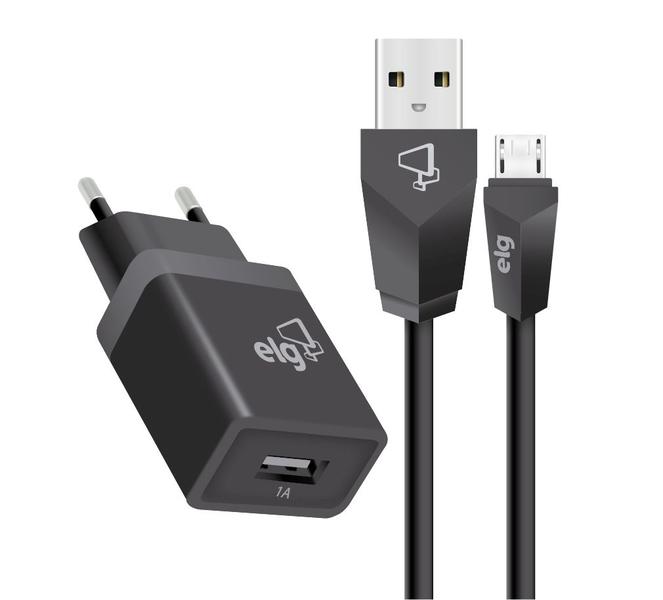 Imagem de Kit Carregador USB + Cabo Micro USB 1M Preto - ELG