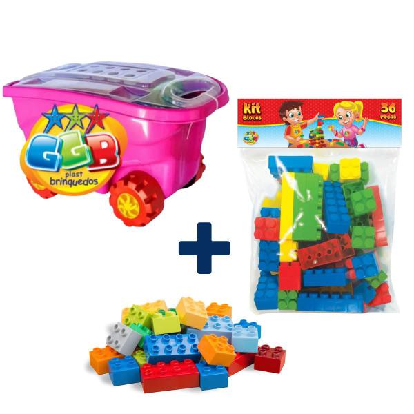 Kit Carrinho Blocos com 48 peças e 36 Blocos de Montar - GGB Imagem de Kit Carrinho Blocos com 48 peças e 36 Blocos de Montar