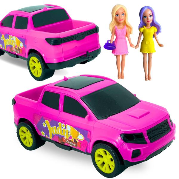 Imagem de Kit Carrinho Brinquedo Menina + 2 Bonecas Caminhonete Pocket