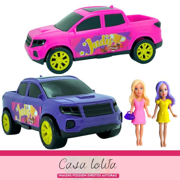 Imagem de Kit Carrinho Brinquedo Menina + 2 Bonecas Caminhonete Pocket