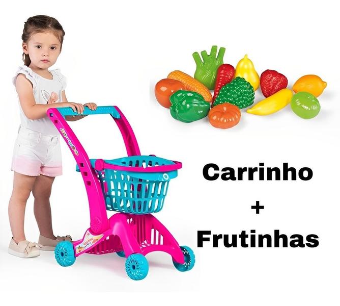 Imagem de Kit Carrinho de Compra Supermercado Infantil 2 Em 1 + Frutinhas e Legumes CALESITA