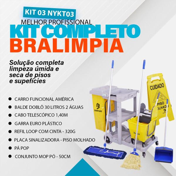 Imagem de Kit Carrinho De Limpeza Profissional América Bralimpia