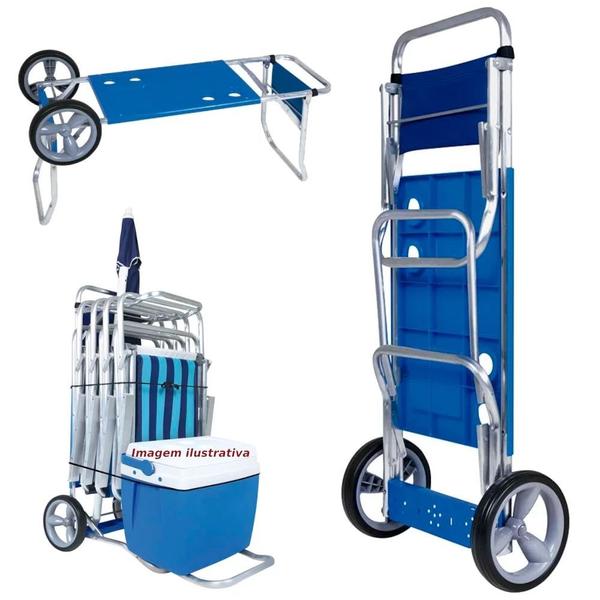 Imagem de Kit Carrinho de Praia + 2 Cadeiras 8 Posicoes Aluminio + Caixa Termica 34 Lts Azul  Mor 