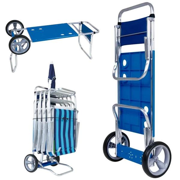 Kit Carrinho de Praia + 2 Cadeiras de Praia Reclinavel Mor Imagem de Kit Carrinho de Praia + 2 Cadeiras de Praia Reclinavel Mor