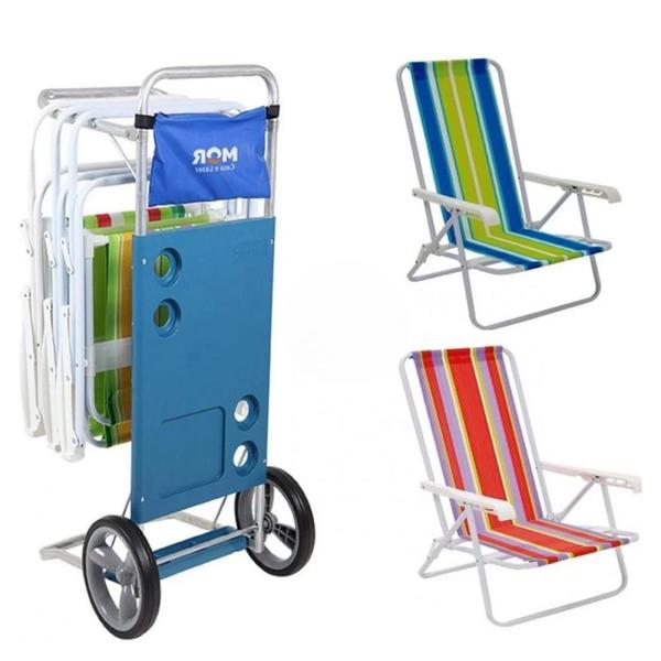 Kit Carrinho de Praia + 2 Cadeiras de Praia Reclinavel Mor Imagem de Kit Carrinho de Praia + 2 Cadeiras de Praia Reclinavel Mor