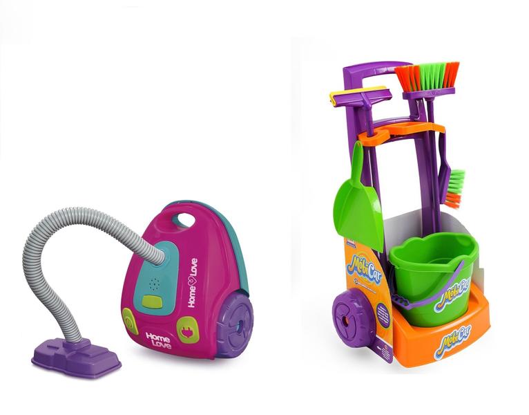 Imagem de Kit Carrinho Limpeza Infantil Mobi Car  Aspirador C/som Luz Usual Brinquedos