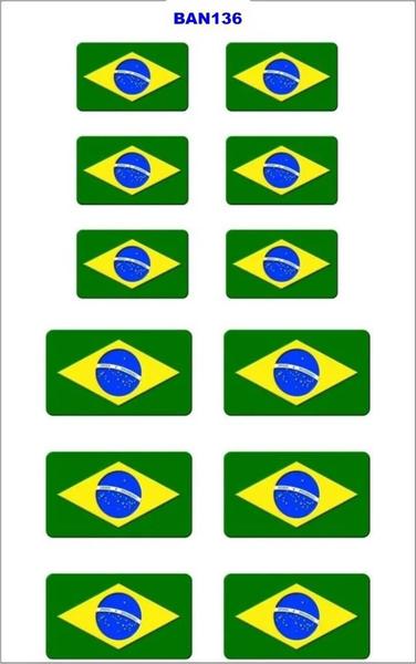 Imagem de Kit Cartela 12 Adesivos Bandeira Do Brasil Resinado