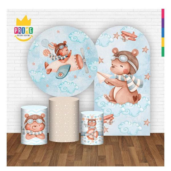 Kit Casado Ursinho Painel Redondo Trio Capas Cilindro Romano - Prime Decor Festas Imagem de Kit Casado Ursinho Painel Redondo Trio Capas Cilindro Romano