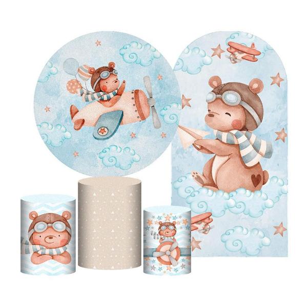 Kit Casado Ursinho Painel Redondo Trio Capas Cilindro Romano - Prime Decor Festas Imagem de Kit Casado Ursinho Painel Redondo Trio Capas Cilindro Romano