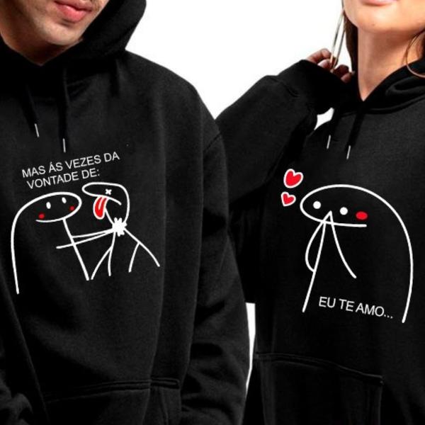 Kit Casal Moletom Modelo Canguru Capuz Namorados Combinando