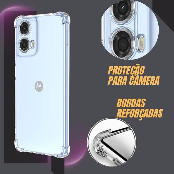 Imagem de Kit Case Capa Capinha Para Motorola Moto G24 Transparente Silicone Anti Impacto + Película Para Moto G24 De Vidro 3D 9H