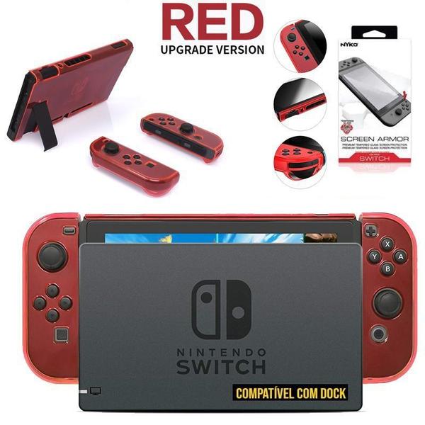 Kit Case Nintendo Switch de Acrílico Vermelho compatível com Dock