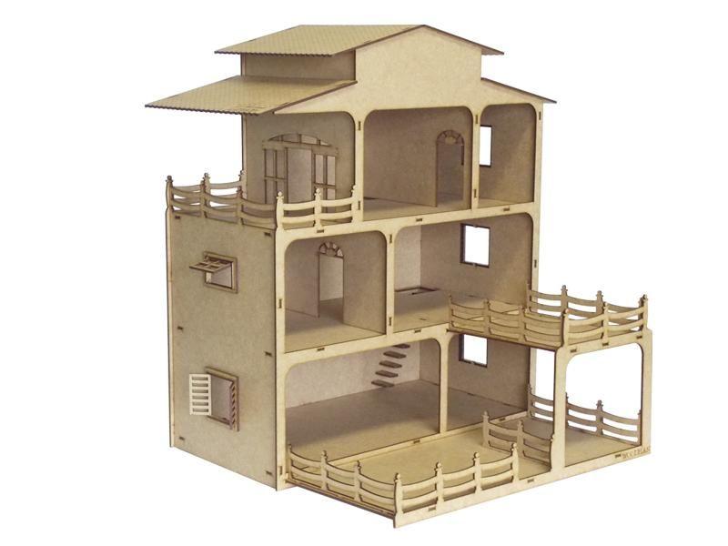 Imagem de Kit Casinha De Bonecas Casa Mansão Woodplan MDF W4000