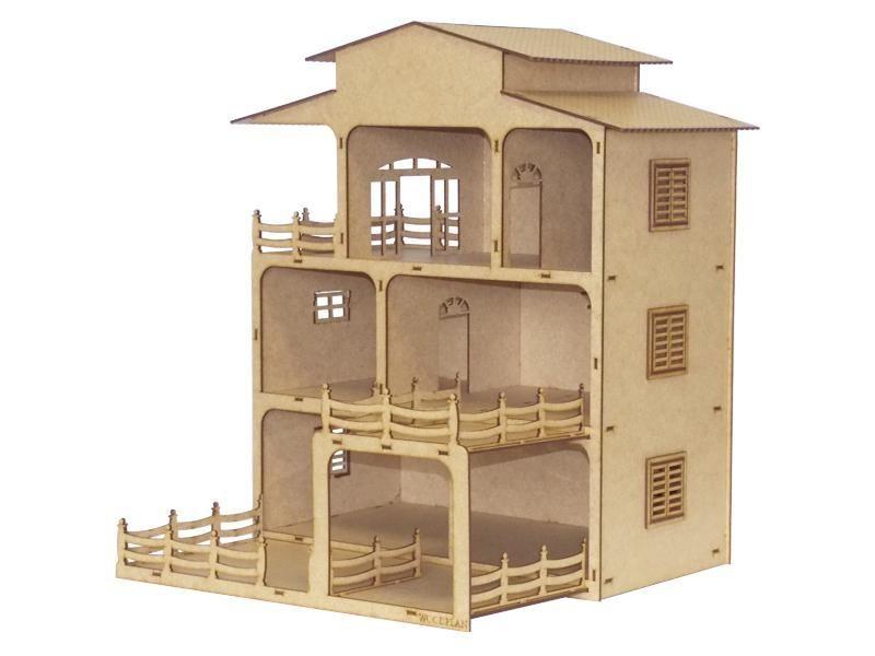 Imagem de Kit Casinha De Bonecas Casa Mansão Woodplan Mdf W4000