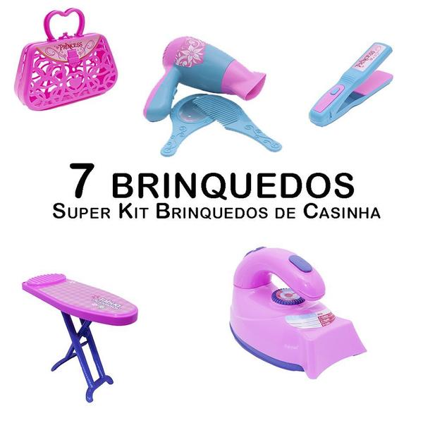 Imagem de Kit Casinha Infantil Secador Bolsa Chapinha Ferro Tábua 7pç