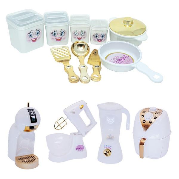 Imagem de Kit Casinha Princesa Menina Branco Air Fryer Cafeteira 13pç