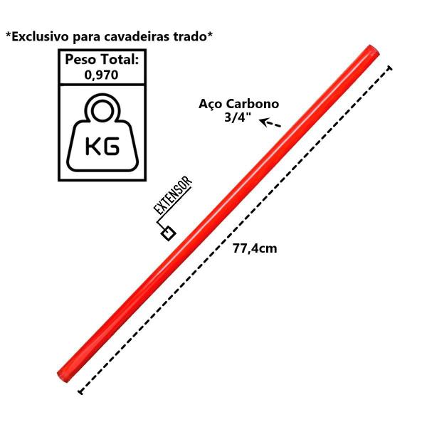 Imagem de Kit Cavadeira Trado 08pol Cabo Aço Carbono e 03 Extensor