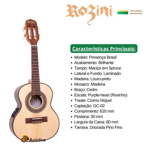 Imagem de Kit Cavaquinho Rozini Elétrico Presença Brasil Rc15 Com Capa