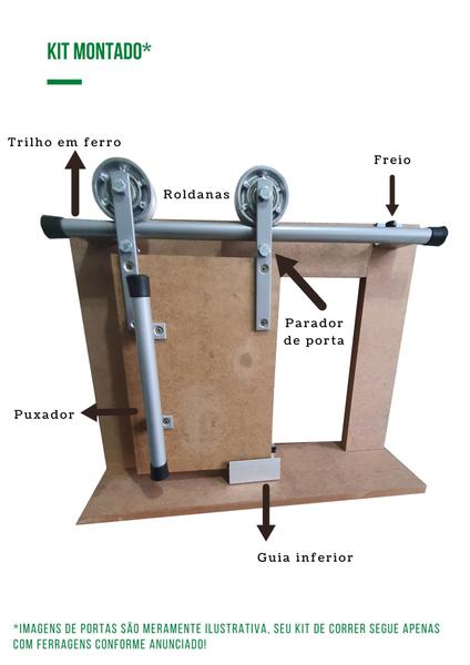 Imagem de Kit Celeiro - ferragens de 1.60m, com roldanas aparente para porta de 80cm, puxador presente da loja