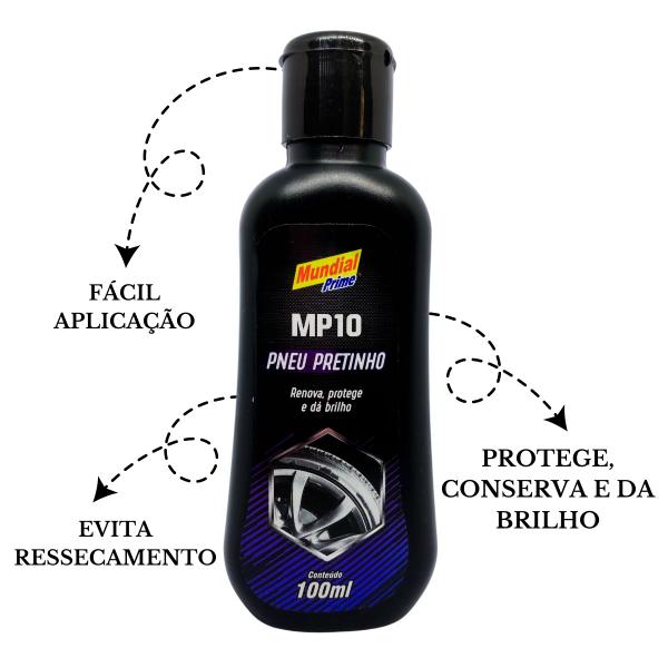 Imagem de Kit Cera E Silicone Spray + Pretinho Carro Moto Bicicleta MP10 Pneu Volante Painel PlásticoBorracha