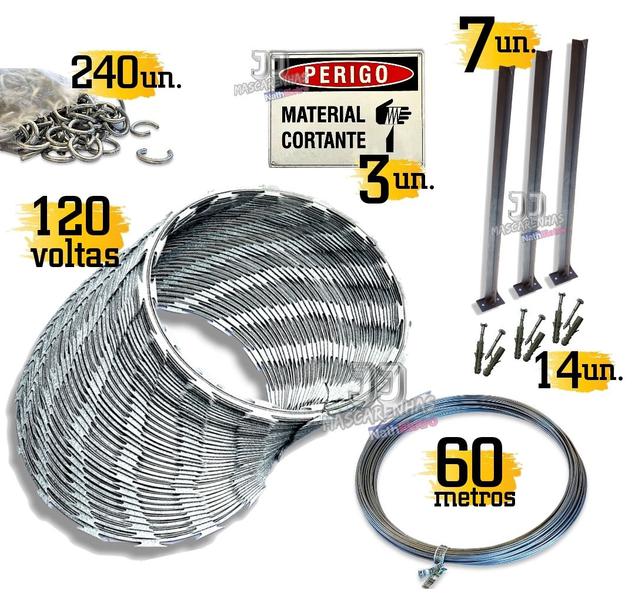Kit cerca concertina para muro portão cerca 30cm - 30m - K. Metalurgica Imagem de Kit cerca concertina para muro portão cerca 30cm - 30m