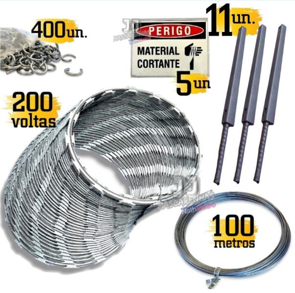 Kit cerca cortante concertina farpada 30cm - completo 50m - K. Metalurgica Imagem de Kit cerca cortante concertina farpada 30cm - completo 50m