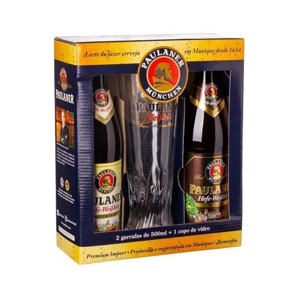 Imagem de Kit cerveja paulaner dunkel + naturtrub 500ML + copo 500ML