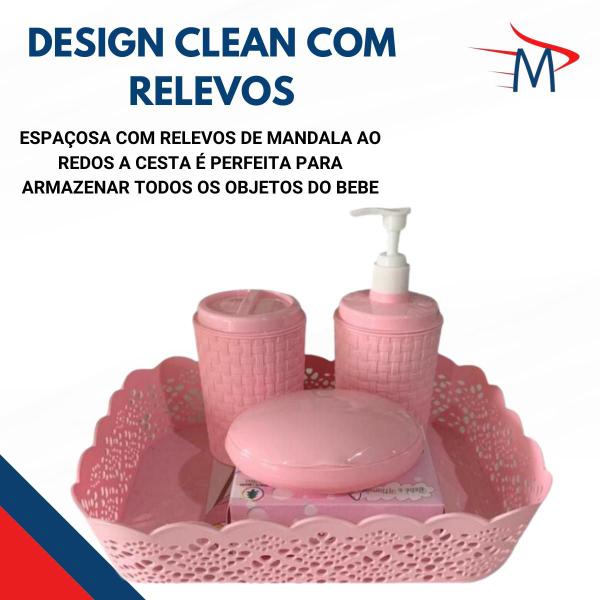 Imagem de Kit Cesta Infantil Organizadora Mandala Rosa Com Saboneteira