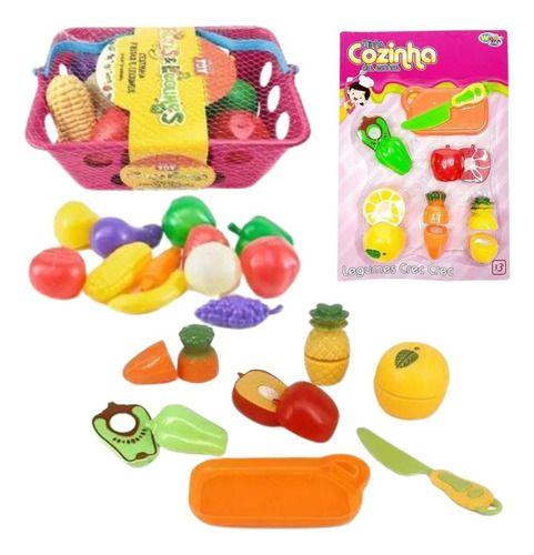 Imagem de Kit Cestinhas De Comidas Brinquedo Infantil Frutinhas 19 Pçs