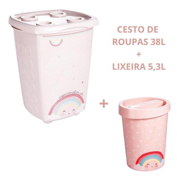 Imagem de Kit Cesto de Roupas + lixeira Infantil Plasútil Barato