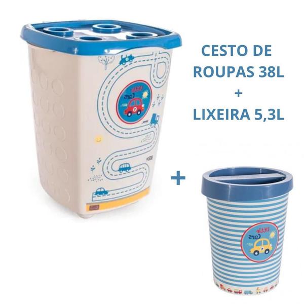 Imagem de Kit Cesto de Roupas + Lixeira Infantil Plasútil Barato