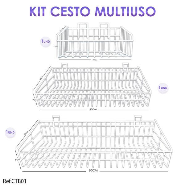 Imagem de Kit Cesto Para Painel Canaletado Branco - 3 Unidade P/M/G