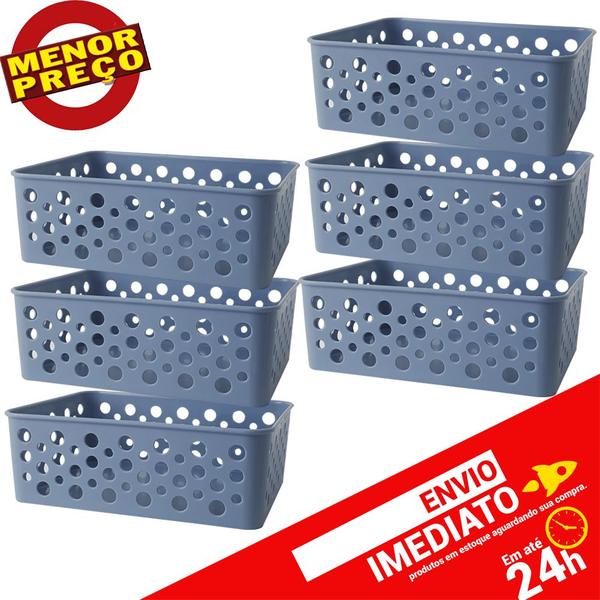 Imagem de Kit Cestos Organizadores Multiuso Lavanderia Armário Rattan P 19 x 13,8 x 6,6cm