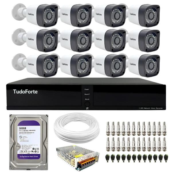 Imagem de Kit CFTV 12 Câmeras Segurança Full HD DVR 16 Canais Com HD Completo