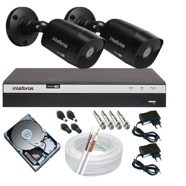 Imagem de Kit Cftv 2 Cameras 1220 Bullet Black Full Hd + Dvr Mhdx 3004-C C/HD 1 Tb