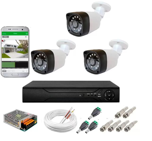 Imagem de Kit Cftv 3 Câmeras Infravermelho Segurança 1mp 20m Dvr Full Hd 4 Ch S/ Hd