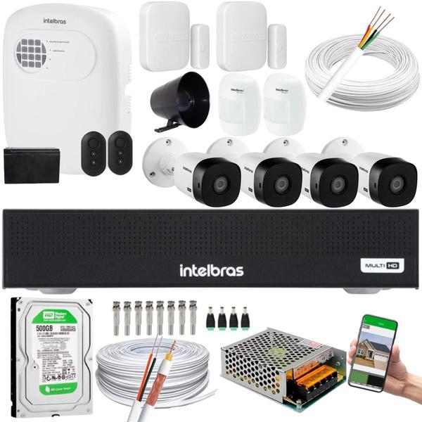 Imagem de Kit Cftv 4 Câmeras 1220B dvr Intelbras + kit Alarme+xas 4010+ivp 2000 + HD 500gb