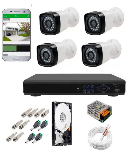 Imagem de Kit Cftv 4 Câmeras Infravermelho Segurança 1mp 20m Dvr Full Hd 4 Ch c/ Hd c/conectores