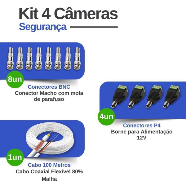 Imagem de Kit CFTV 4 Câmeras Segurança Full HD DVR 4 Canais Com HD Completo