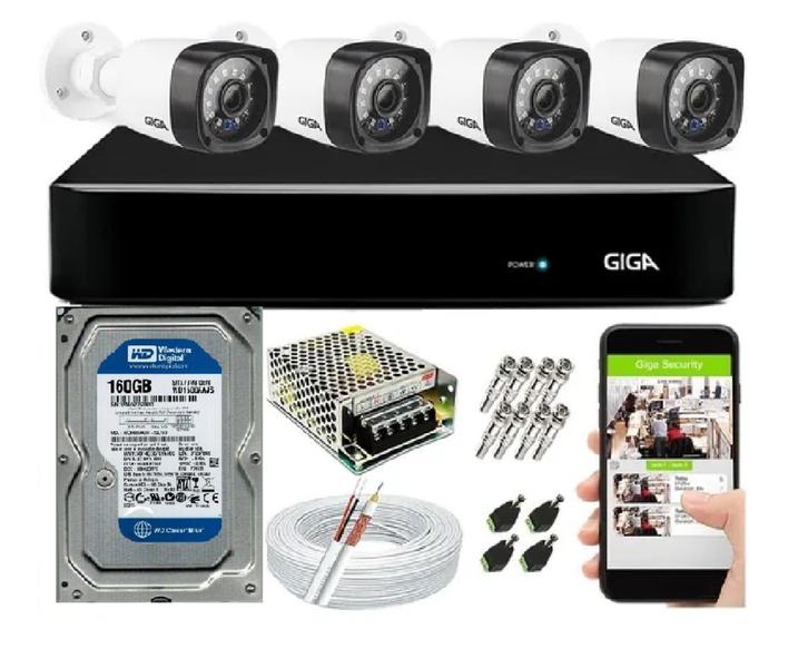 Imagem de Kit Cftv 4 Câmeras Segurança Hd 1mp Dvr 4ch Open Lite Giga