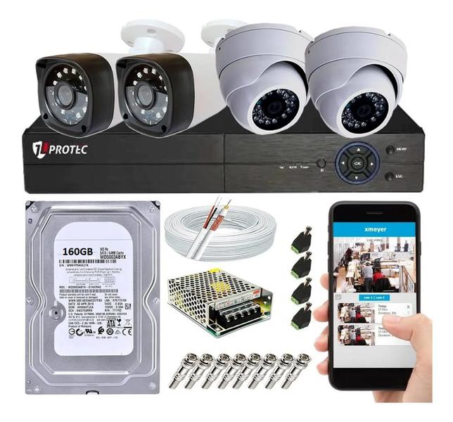 Imagem de Kit Cftv 4 Câmeras Segurança Hd 720p 1 Mp Dvr C/ App Xmeye