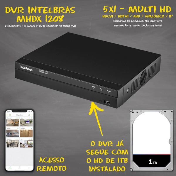 Imagem de Kit Cftv 8 Cameras Full Hd Dvr Intelbras 1208 200m Cabo 1tb